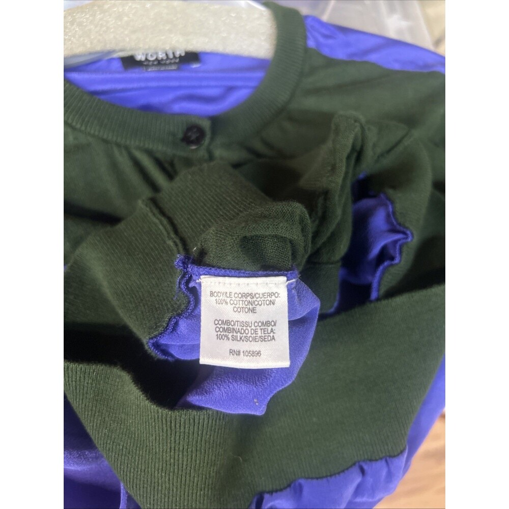 Worth New York Silk Cardigan XP Colorblock Green Purple Button Front - Picture 10 of 10